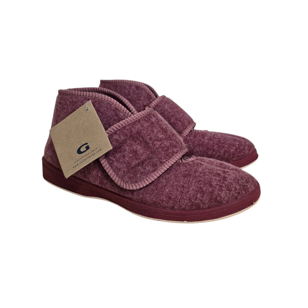 Foamtreads Womens Burgundy Wool Slipper Boots Hook Loop Strap Size 7 NEW